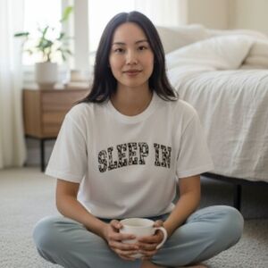NWT Joyspun "Sleep In" Graphic Sleep PJ Tee Sz L White Cozy Cheetah Print 💵